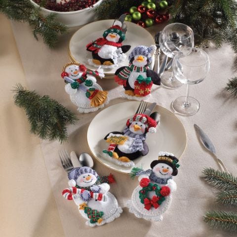 Snowmen Penguins Flatware Holders - Bucilla Digital Pattern